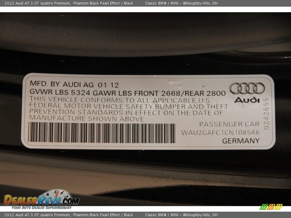 2012 Audi A7 3.0T quattro Premium Phantom Black Pearl Effect / Black Photo #24