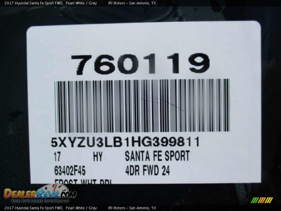 2017 Hyundai Santa Fe Sport FWD Pearl White / Gray Photo #22