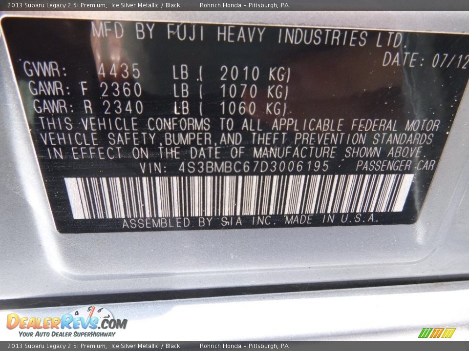2013 Subaru Legacy 2.5i Premium Ice Silver Metallic / Black Photo #25