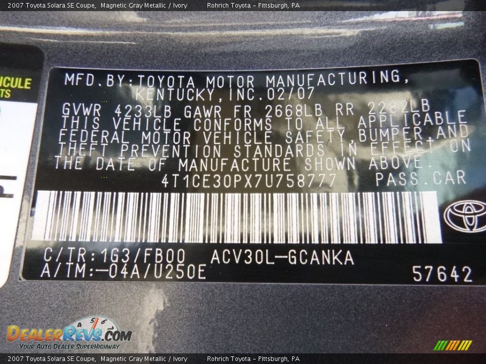 2007 Toyota Solara SE Coupe Magnetic Gray Metallic / Ivory Photo #25