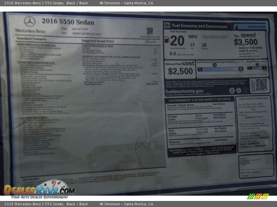 2016 Mercedes-Benz S 550 Sedan Black / Black Photo #11