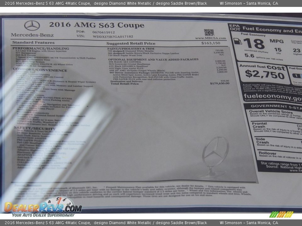 2016 Mercedes-Benz S 63 AMG 4Matic Coupe Window Sticker Photo #11