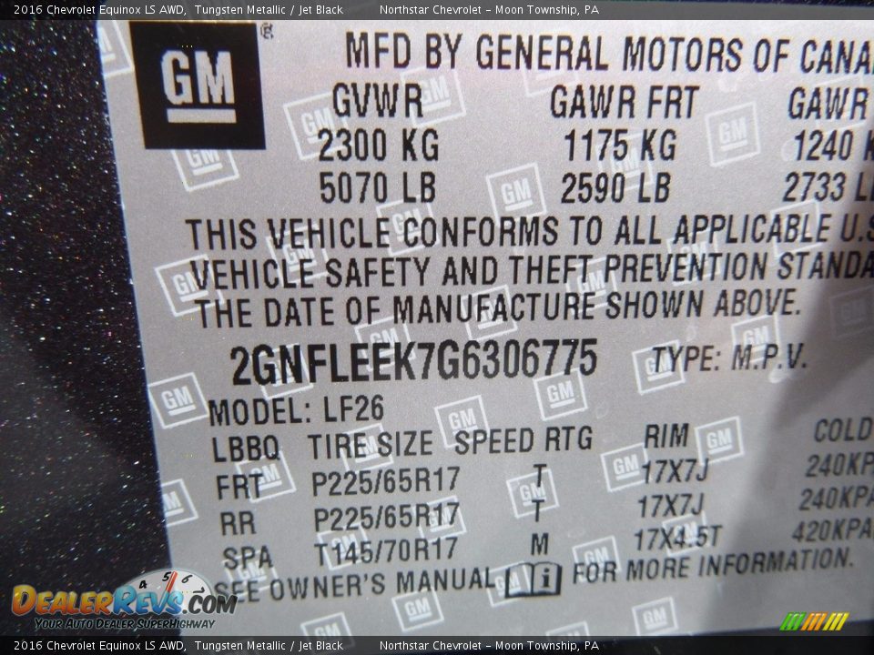 2016 Chevrolet Equinox LS AWD Tungsten Metallic / Jet Black Photo #16