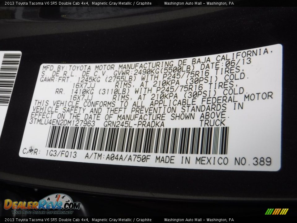 2013 Toyota Tacoma V6 SR5 Double Cab 4x4 Magnetic Gray Metallic / Graphite Photo #24