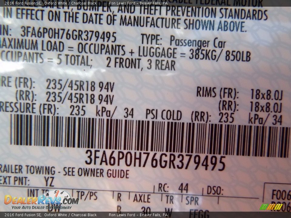 2016 Ford Fusion SE Oxford White / Charcoal Black Photo #15