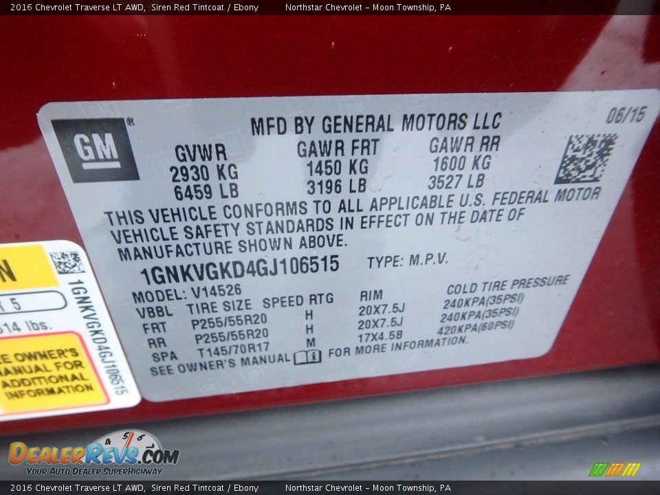 2016 Chevrolet Traverse LT AWD Siren Red Tintcoat / Ebony Photo #28