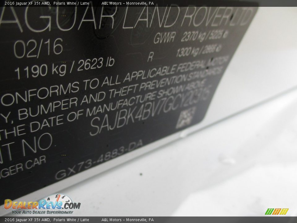 2016 Jaguar XF 35t AWD Polaris White / Latte Photo #19