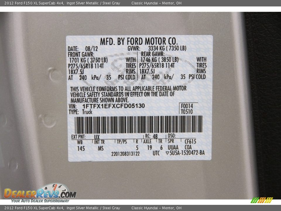 2012 Ford F150 XL SuperCab 4x4 Ingot Silver Metallic / Steel Gray Photo #14