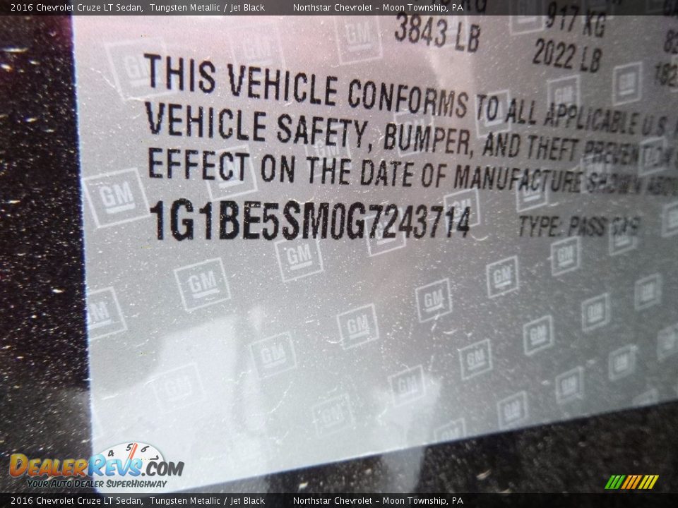 2016 Chevrolet Cruze LT Sedan Tungsten Metallic / Jet Black Photo #14