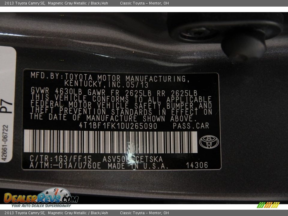 2013 Toyota Camry SE Magnetic Gray Metallic / Black/Ash Photo #21
