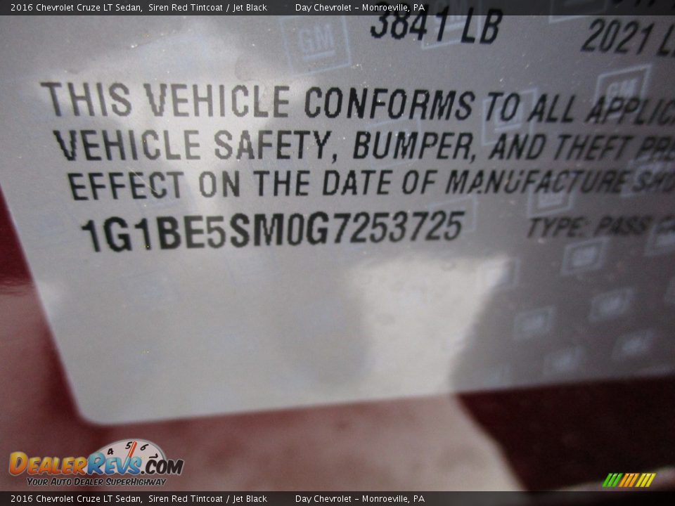 2016 Chevrolet Cruze LT Sedan Siren Red Tintcoat / Jet Black Photo #19
