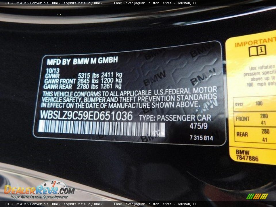 2014 BMW M6 Convertible Black Sapphire Metallic / Black Photo #33