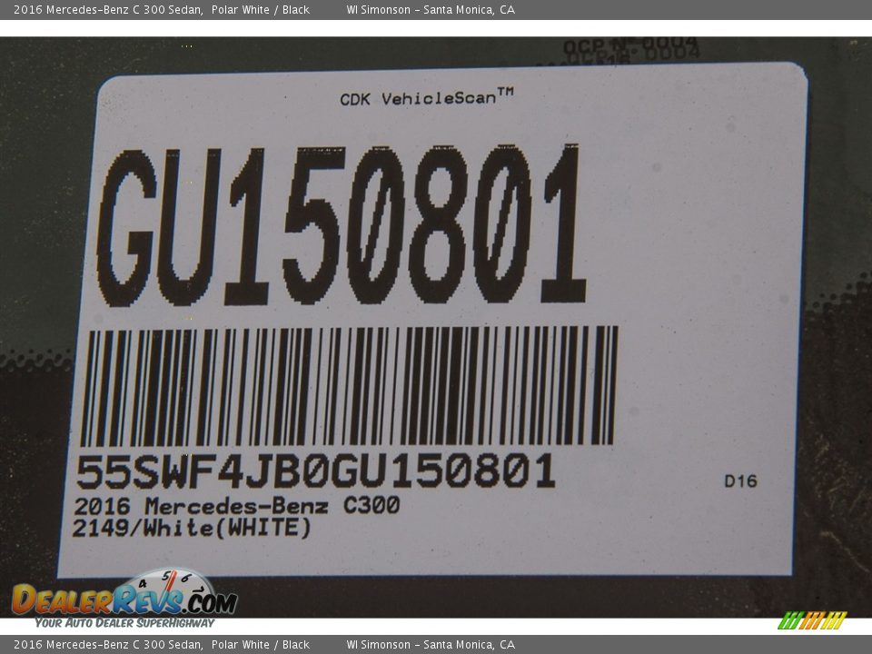 2016 Mercedes-Benz C 300 Sedan Polar White / Black Photo #8