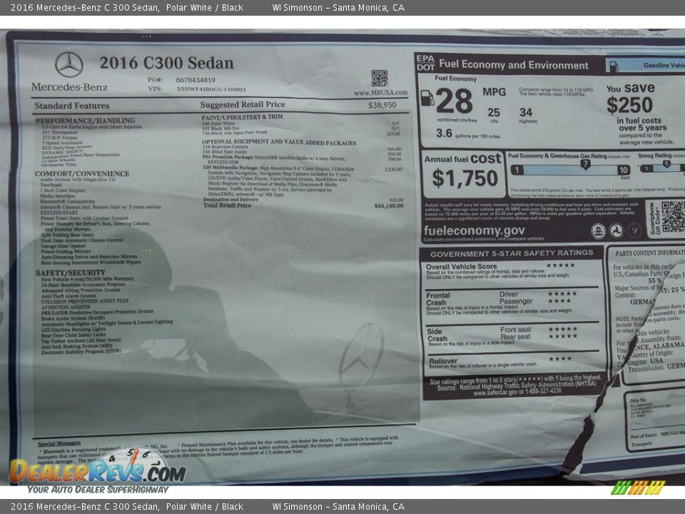 2016 Mercedes-Benz C 300 Sedan Polar White / Black Photo #11