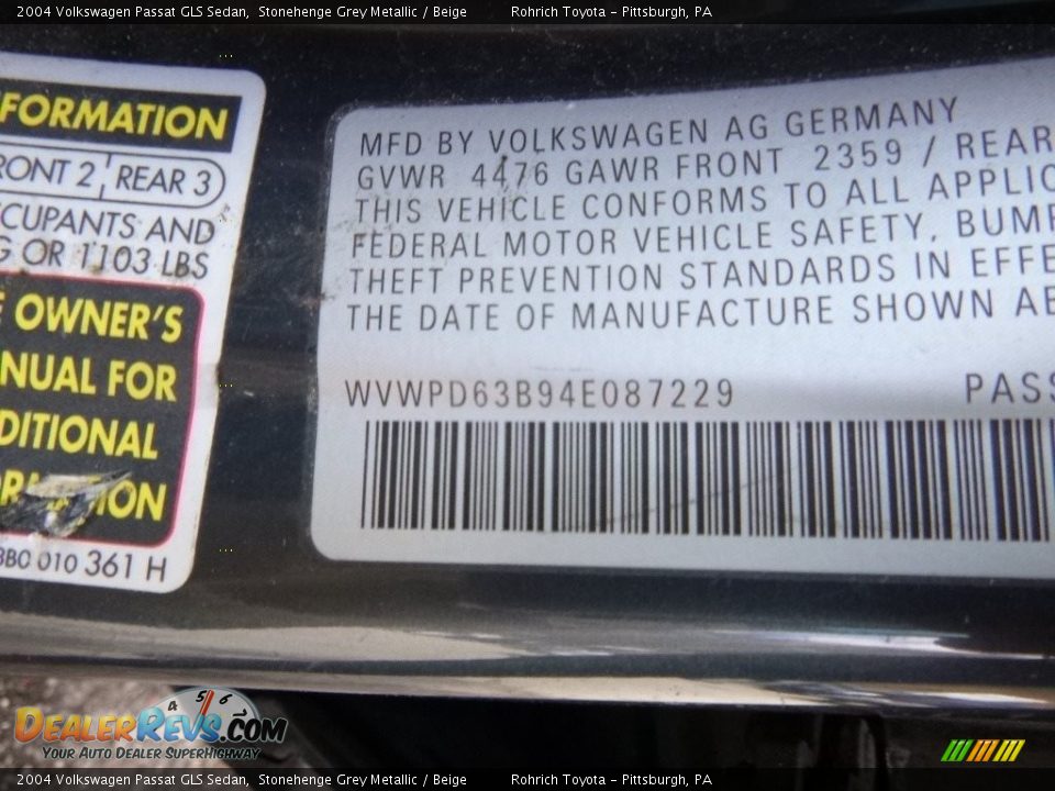 2004 Volkswagen Passat GLS Sedan Stonehenge Grey Metallic / Beige Photo #11