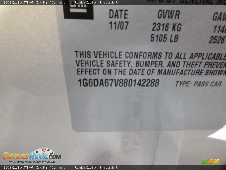 2008 Cadillac STS V6 Gold Mist / Cashmere Photo #25