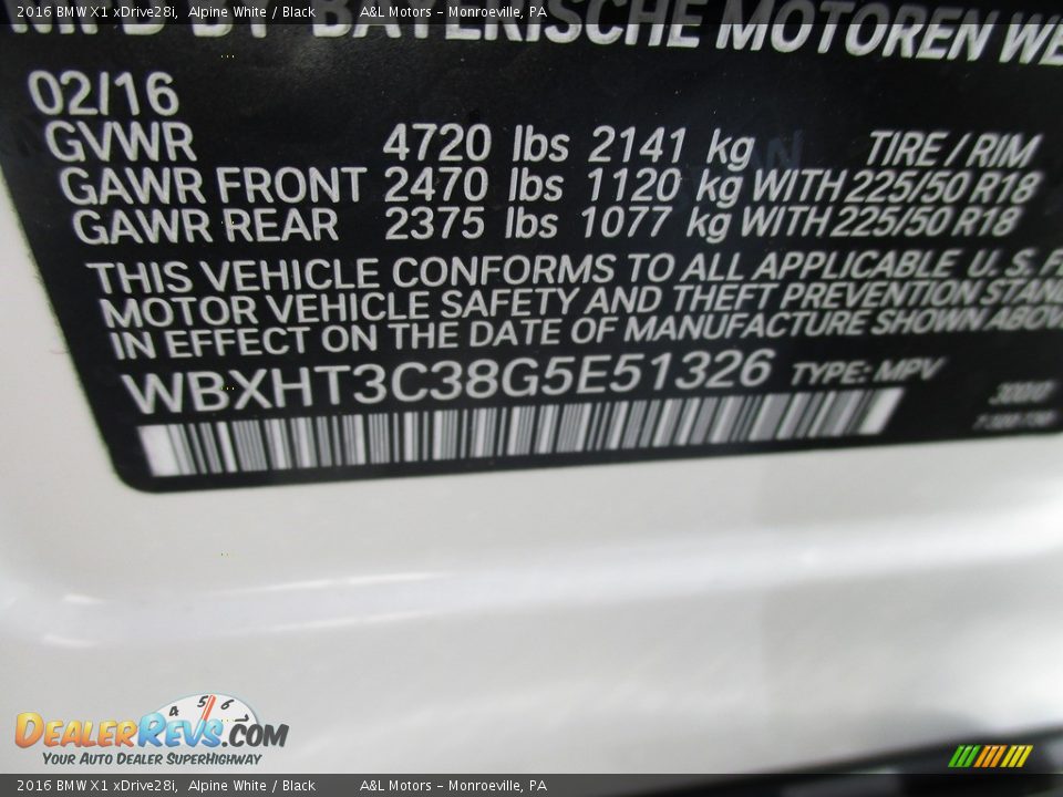 2016 BMW X1 xDrive28i Alpine White / Black Photo #19