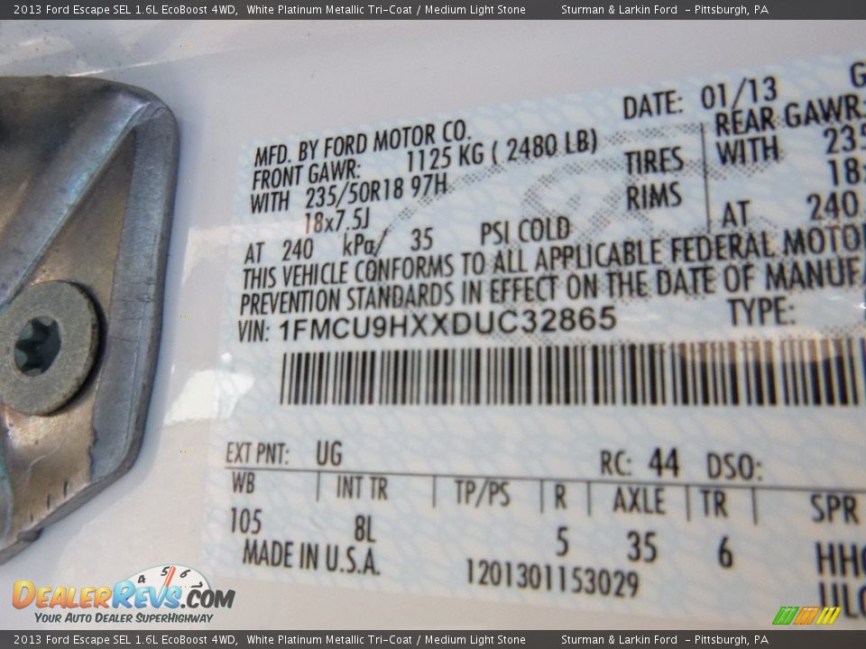 2013 Ford Escape SEL 1.6L EcoBoost 4WD White Platinum Metallic Tri-Coat / Medium Light Stone Photo #11