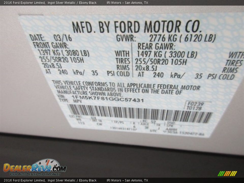 2016 Ford Explorer Limited Ingot Silver Metallic / Ebony Black Photo #31