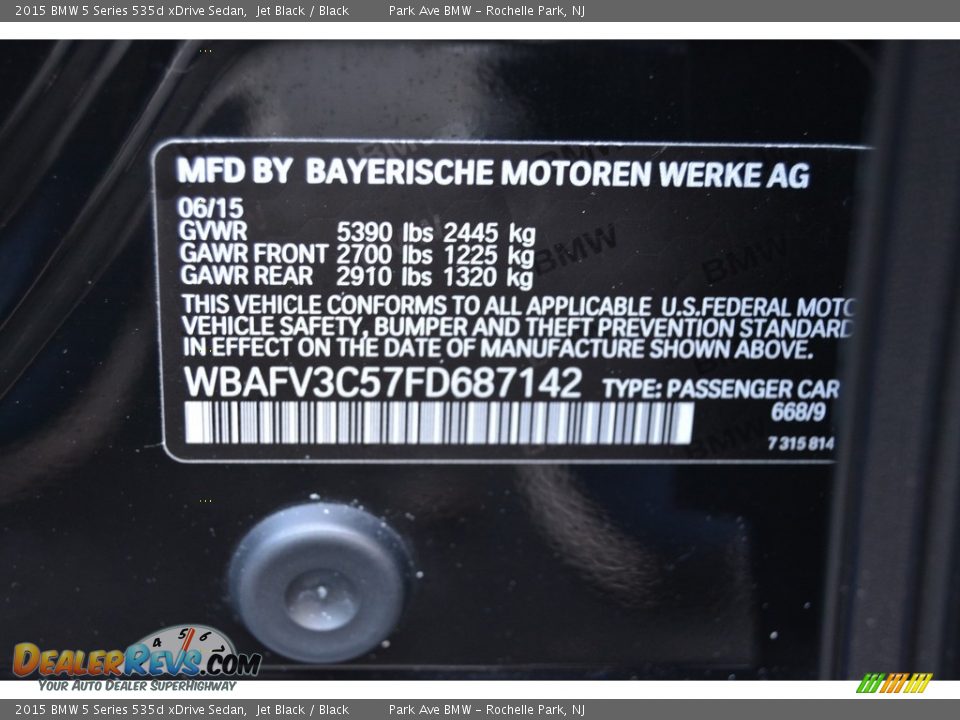 2015 BMW 5 Series 535d xDrive Sedan Jet Black / Black Photo #34