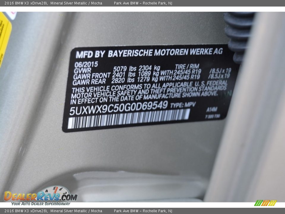 2016 BMW X3 xDrive28i Mineral Silver Metallic / Mocha Photo #34