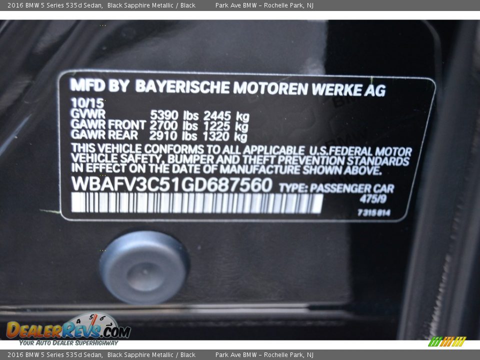 2016 BMW 5 Series 535d Sedan Black Sapphire Metallic / Black Photo #33
