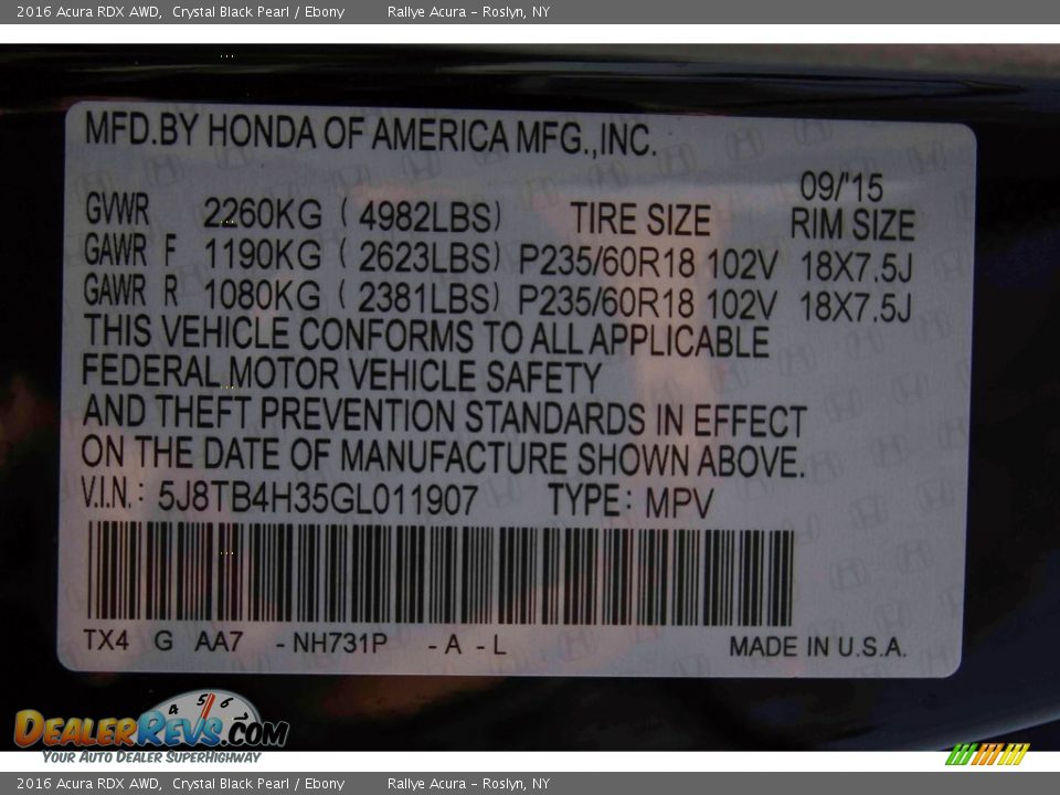 2016 Acura RDX AWD Crystal Black Pearl / Ebony Photo #20