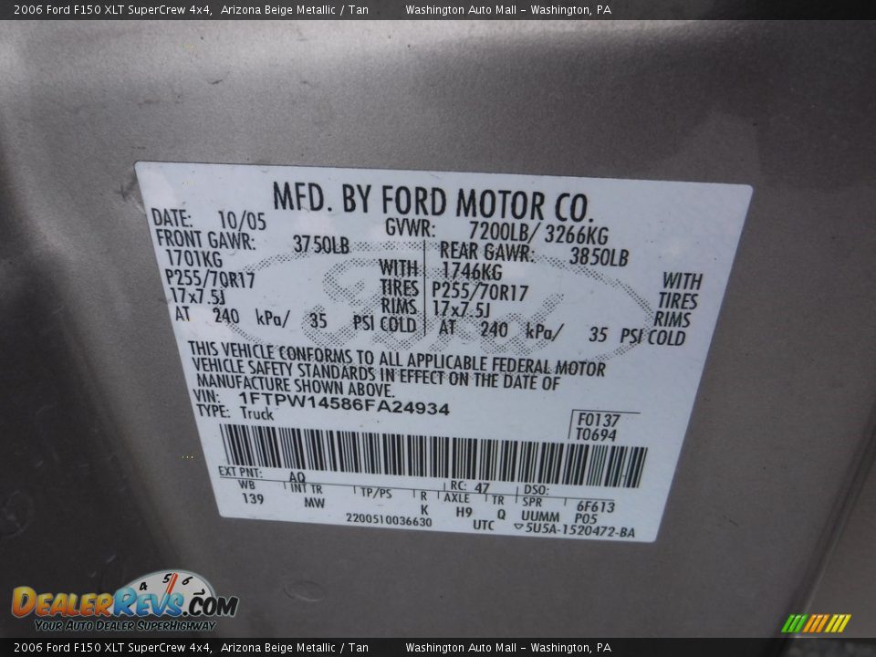 2006 Ford F150 XLT SuperCrew 4x4 Arizona Beige Metallic / Tan Photo #24