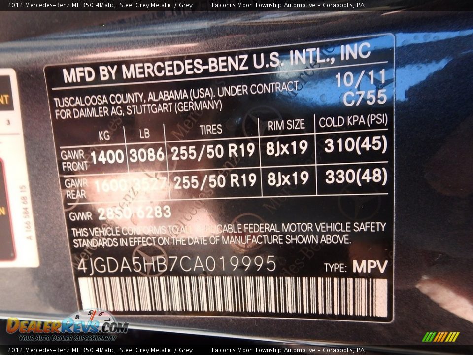 2012 Mercedes-Benz ML 350 4Matic Steel Grey Metallic / Grey Photo #23
