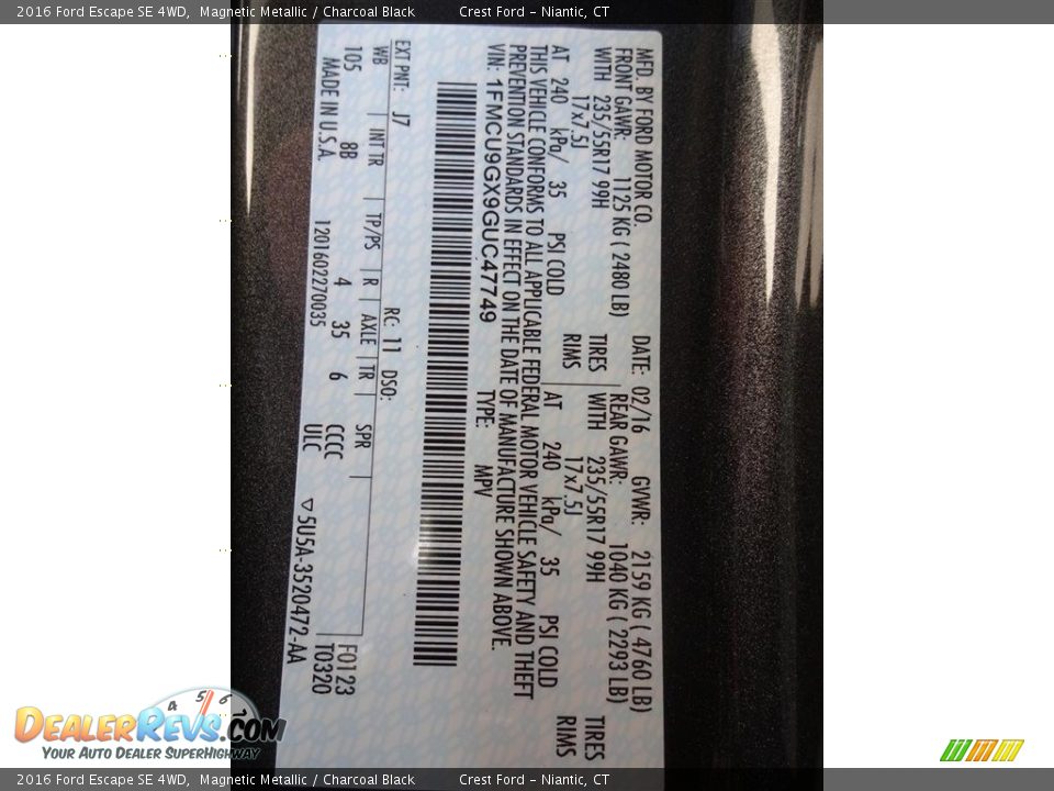 2016 Ford Escape SE 4WD Magnetic Metallic / Charcoal Black Photo #16