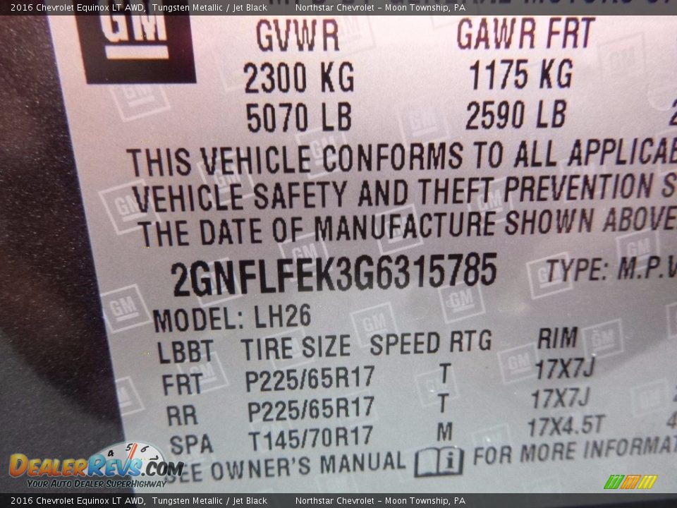 2016 Chevrolet Equinox LT AWD Tungsten Metallic / Jet Black Photo #15