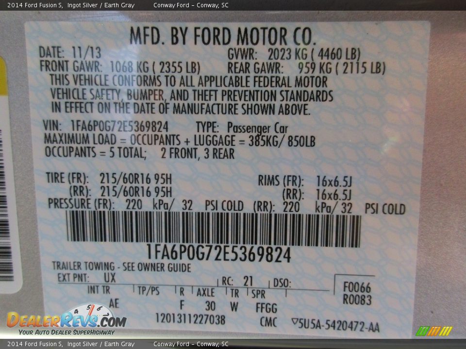 2014 Ford Fusion S Ingot Silver / Earth Gray Photo #33