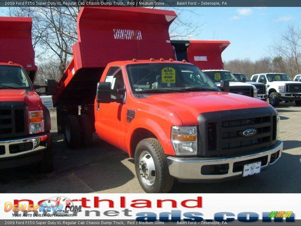 2009 Ford F350 Super Duty XL Regular Cab Chassis Dump Truck Red / Medium Stone Photo #6
