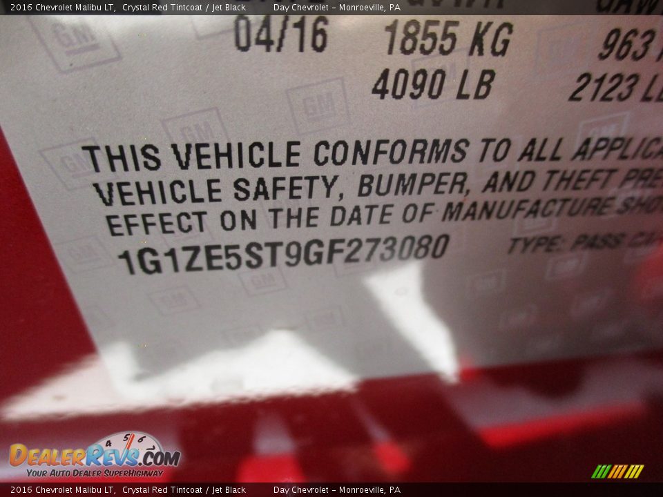 2016 Chevrolet Malibu LT Crystal Red Tintcoat / Jet Black Photo #19