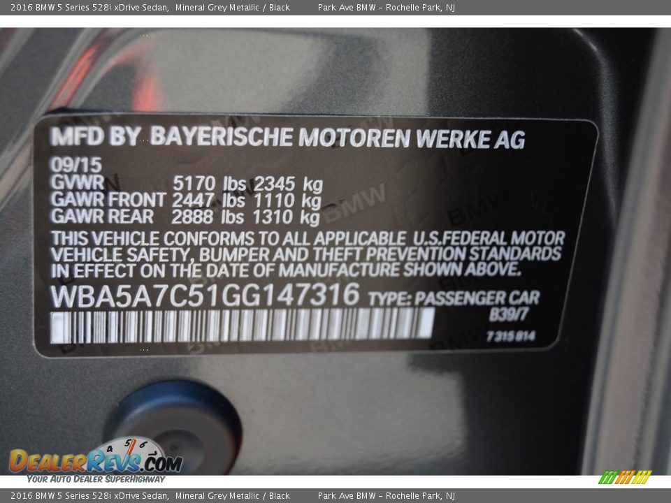 2016 BMW 5 Series 528i xDrive Sedan Mineral Grey Metallic / Black Photo #34