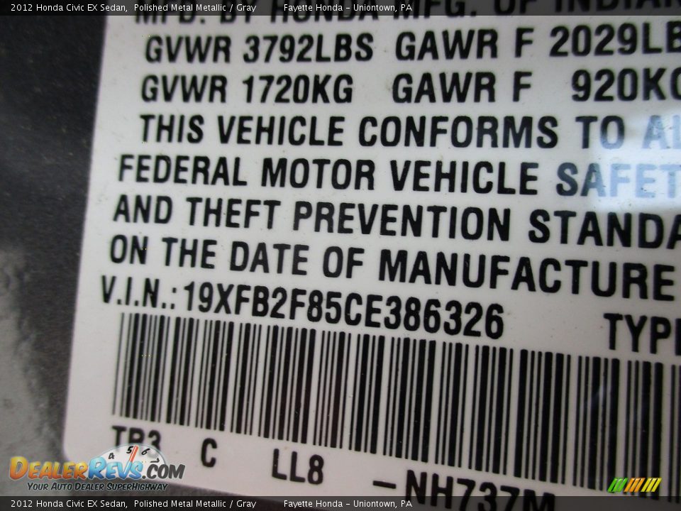 2012 Honda Civic EX Sedan Polished Metal Metallic / Gray Photo #9