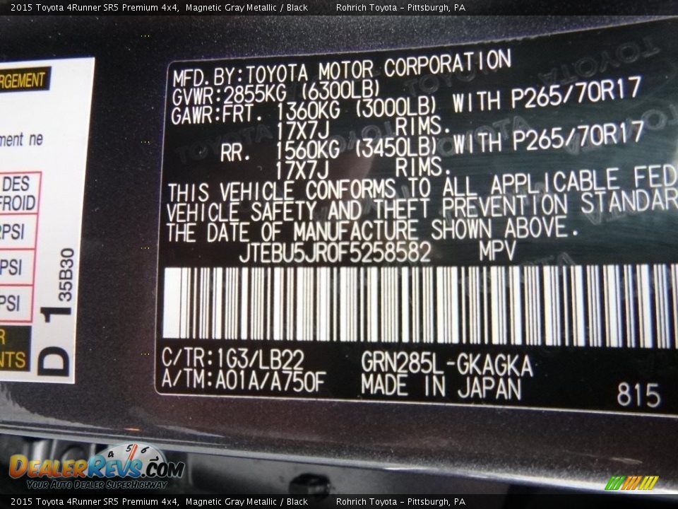 2015 Toyota 4Runner SR5 Premium 4x4 Magnetic Gray Metallic / Black Photo #25