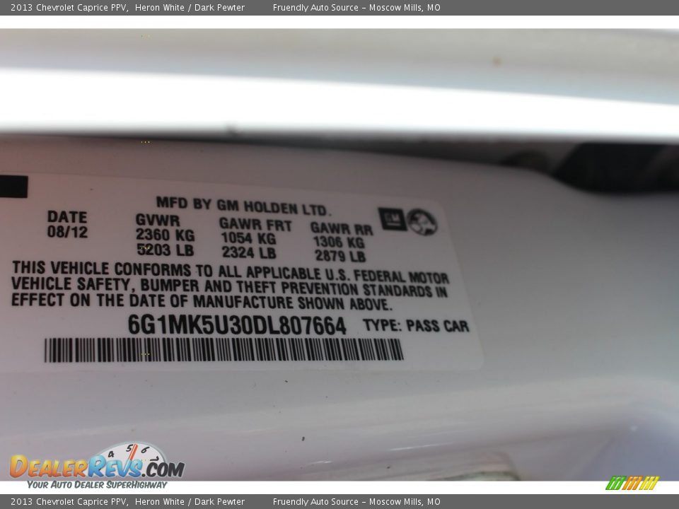 2013 Chevrolet Caprice PPV Heron White / Dark Pewter Photo #18