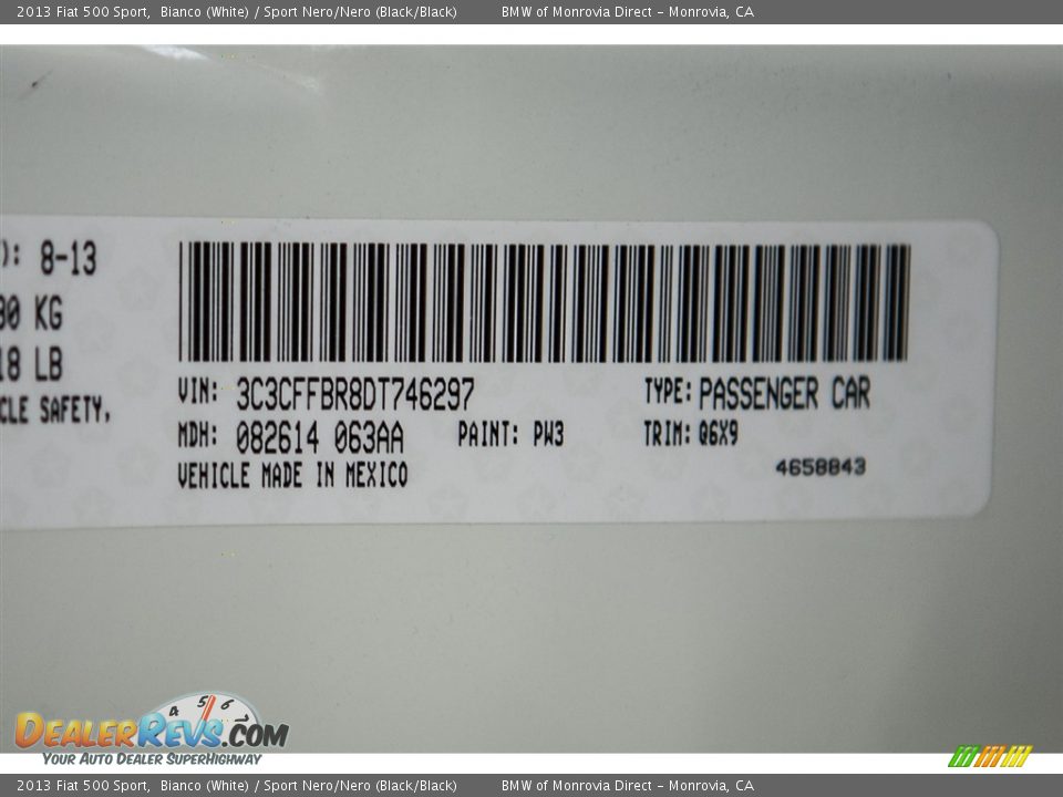 2013 Fiat 500 Sport Bianco (White) / Sport Nero/Nero (Black/Black) Photo #21