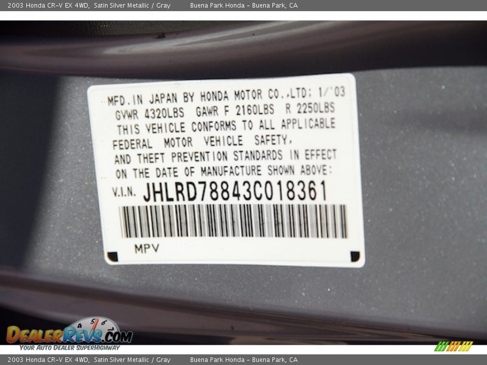2003 Honda CR-V EX 4WD Satin Silver Metallic / Gray Photo #33