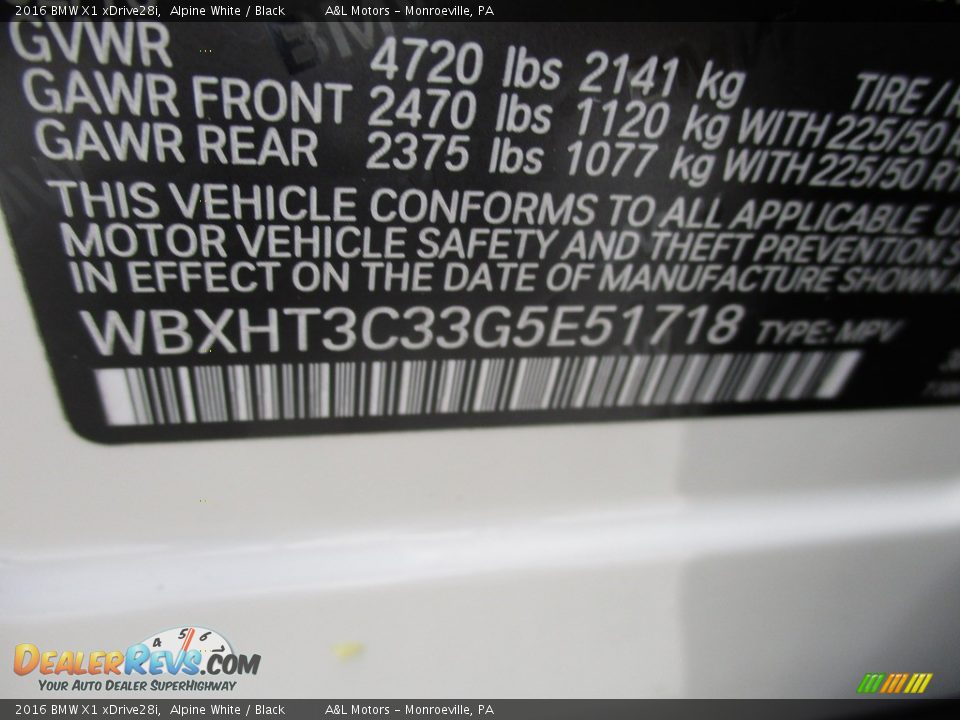 2016 BMW X1 xDrive28i Alpine White / Black Photo #19