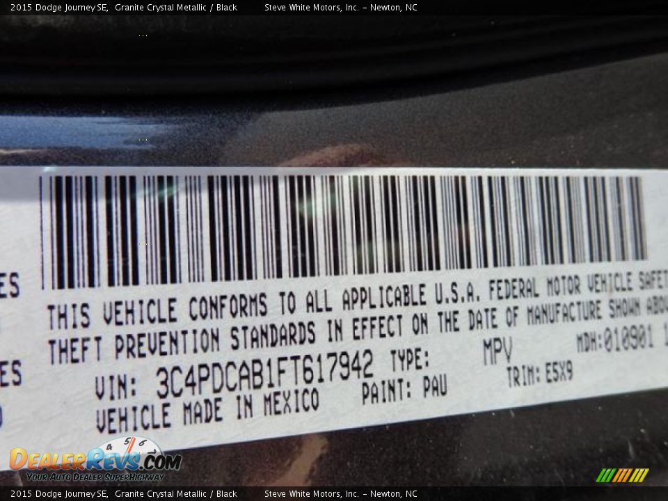 2015 Dodge Journey SE Granite Crystal Metallic / Black Photo #23