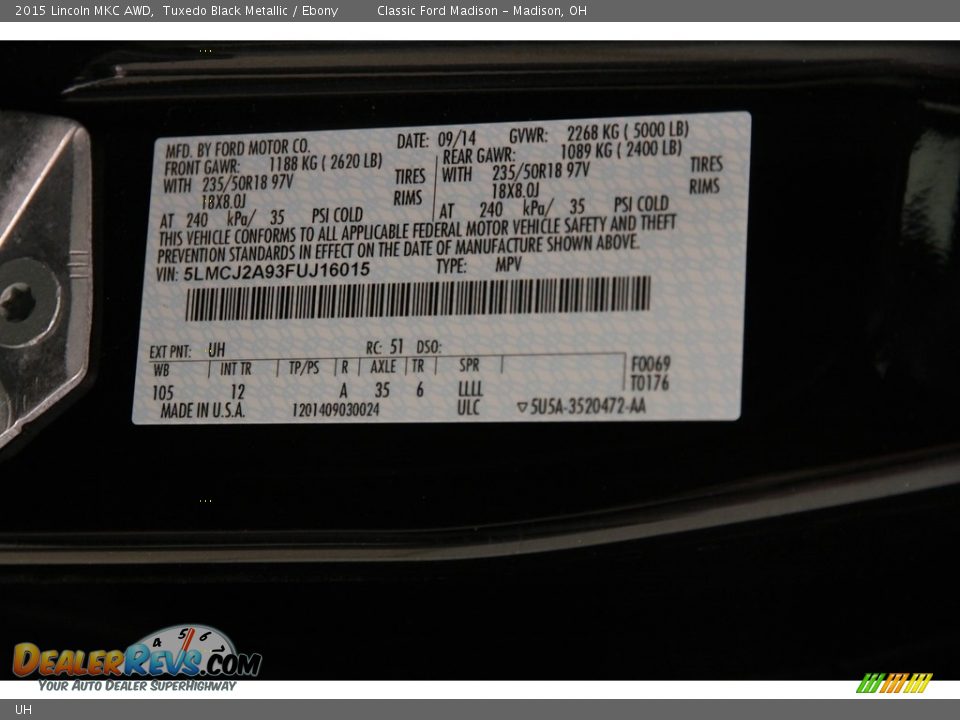 Lincoln Color Code UH Tuxedo Black Metallic