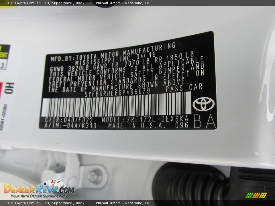 2016 Toyota Corolla S Plus Super White / Black Photo #31