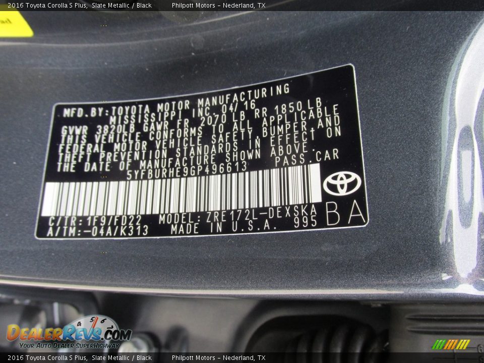 2016 Toyota Corolla S Plus Slate Metallic / Black Photo #31