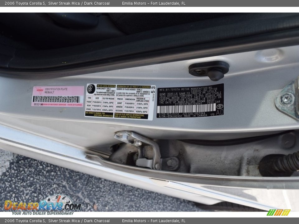 2006 Toyota Corolla S Silver Streak Mica / Dark Charcoal Photo #32