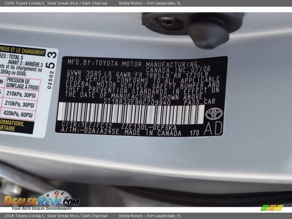 2006 Toyota Corolla S Silver Streak Mica / Dark Charcoal Photo #33