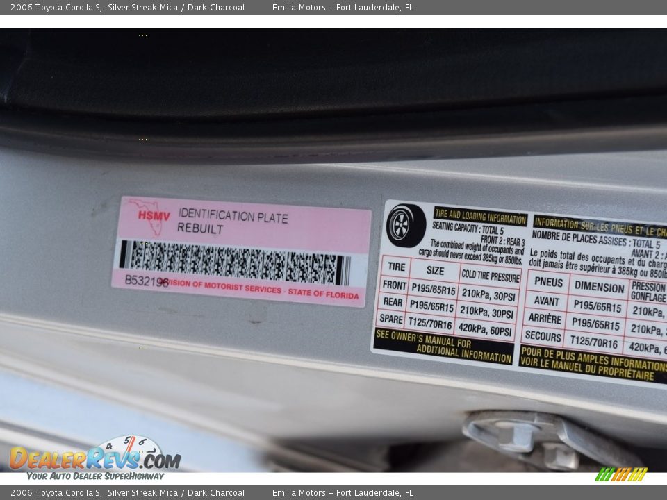 2006 Toyota Corolla S Silver Streak Mica / Dark Charcoal Photo #34