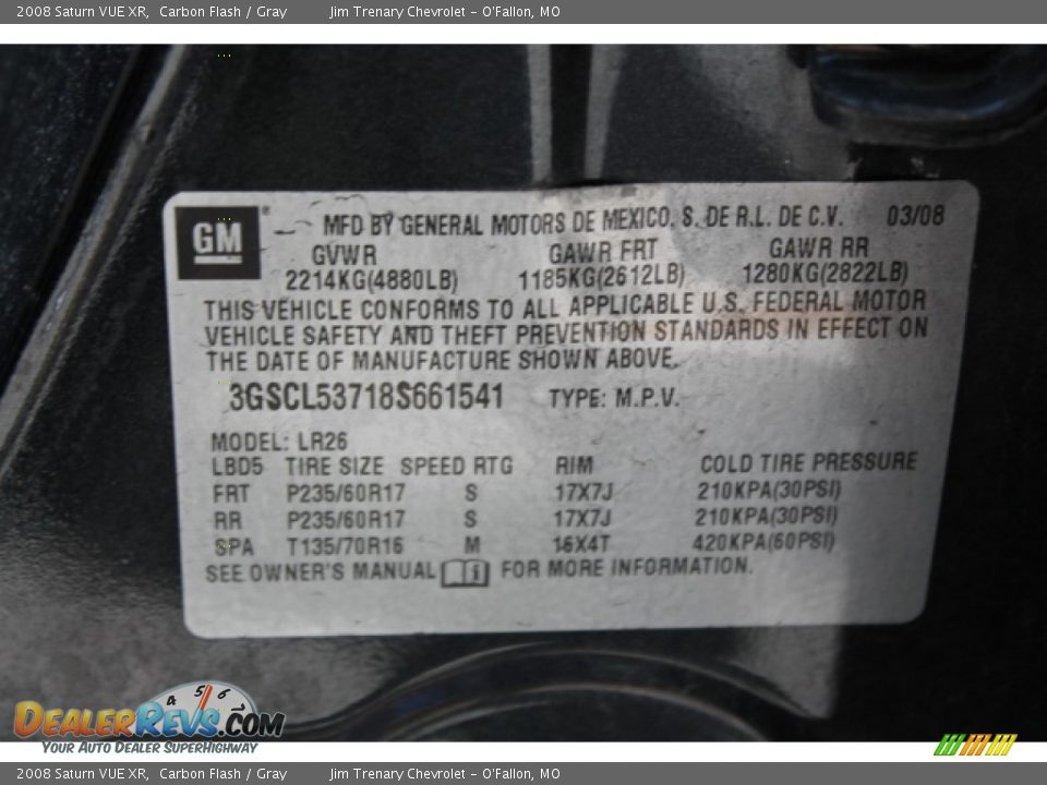2008 Saturn VUE XR Carbon Flash / Gray Photo #17