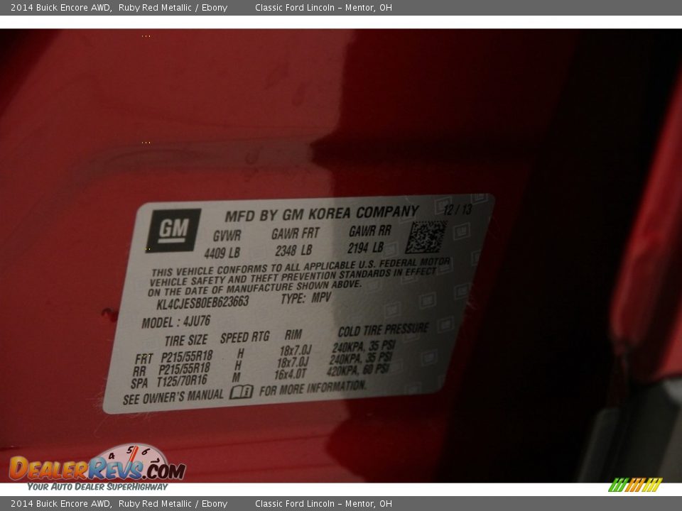 2014 Buick Encore AWD Ruby Red Metallic / Ebony Photo #17